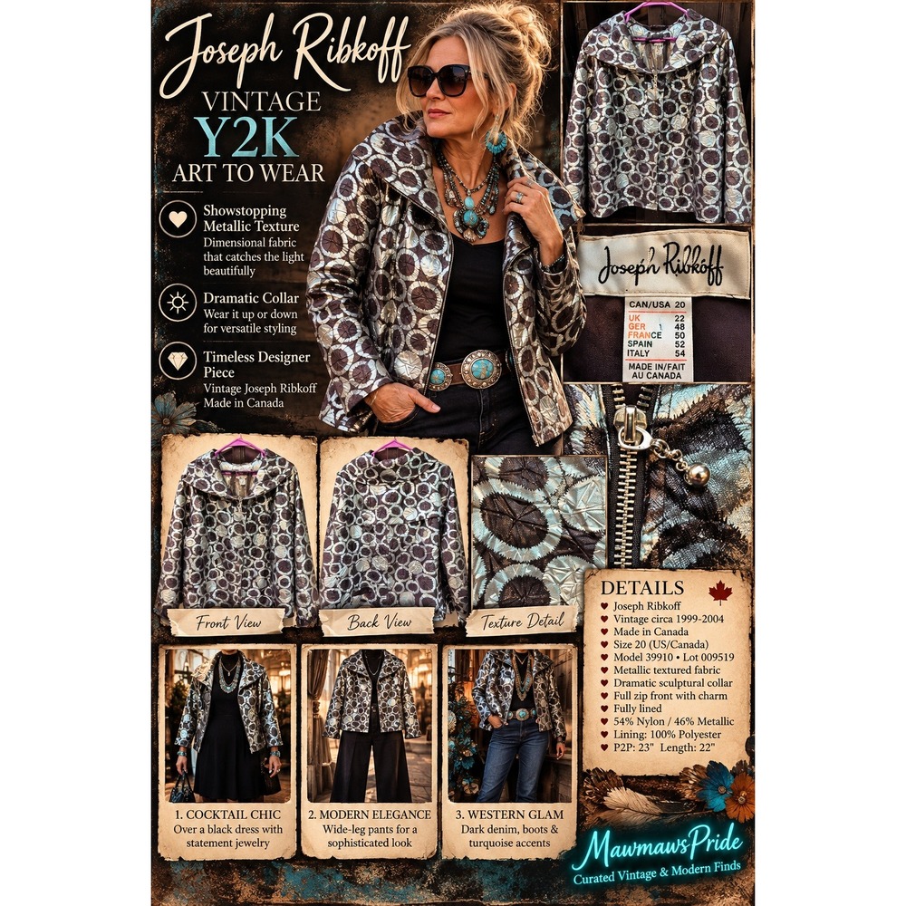 Vintage Y2K Joseph Ribkoff Metallic Jacket 20 Art to Wear Made in Canada